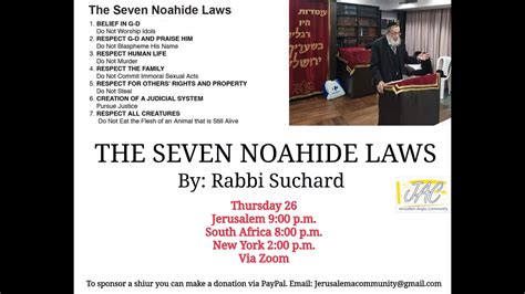 The Seven Noahide Laws By Rabbi Suchard Youtube