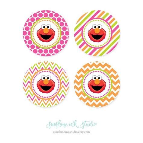 Elmo Birthday Party Elmo Party Favor Circles Elmo Cupcake Toppers