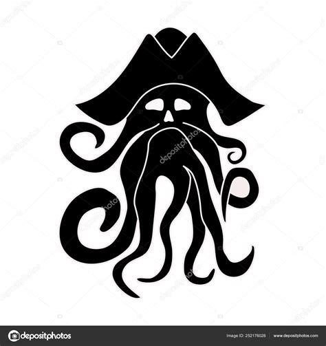 Silhouette Of Giant Octopus On A White Background Sea Monster Kraken