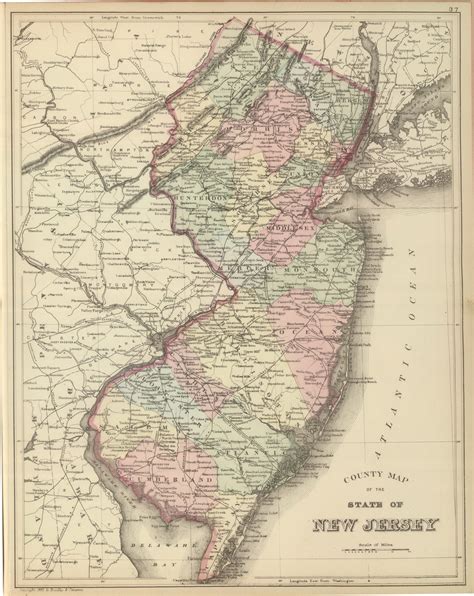 New Jersey 1882 Mitchell Old State Map Reprint Old Maps