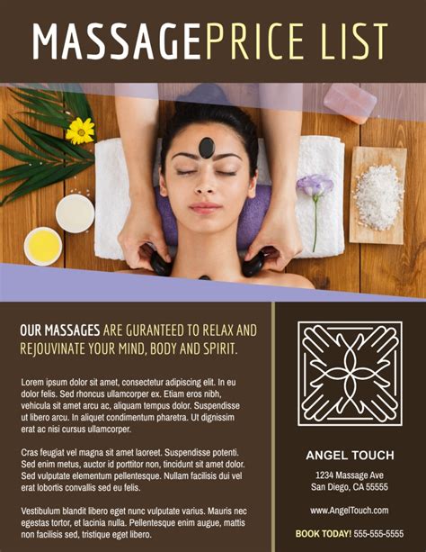 Simple Massage Price List Flyer Template Mycreativeshop