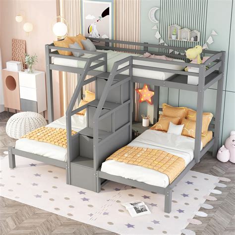 AOMBOO Triple Bunk Bed Twin Over Full Bunk Beds Twin Over Twin Solid