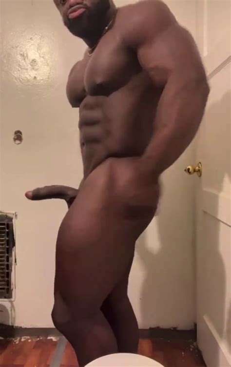 Big Black Bodybuilder Posing His Huge Dick