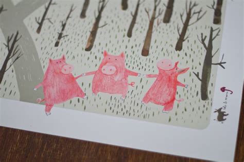 Three Little Pigs Poster, Fairy Tale, Original Illustration, Wall Decor ...