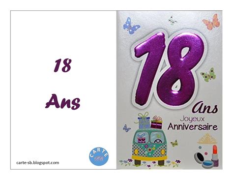 Carte gratuite à imprimer Carte anniversaire 18 ans à imprimer