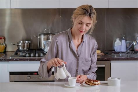 Premium Photo Sexy Woman Drink Coffee Pouring Milk In Coffee Near