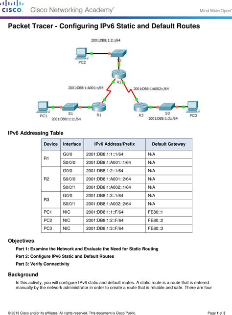 2 2 4 4 Packet Tracer Configuring IPv6 Static And Routes Instructions