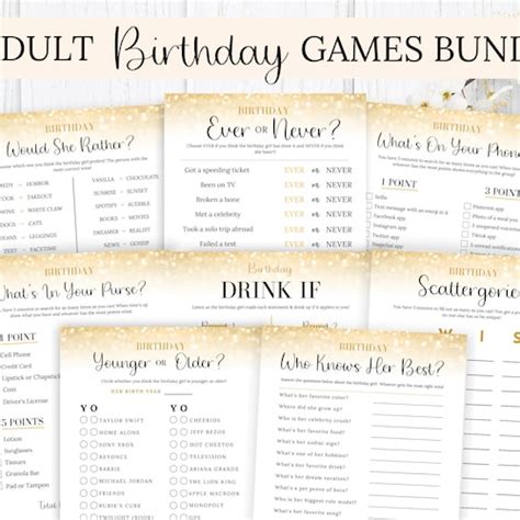 Adult Birthday Party Games Bundle In Black And Gold Milestone Etsy