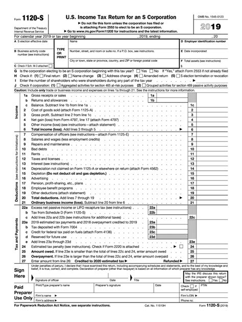 Form 1120s 2019 Fill Out And Sign Online Dochub