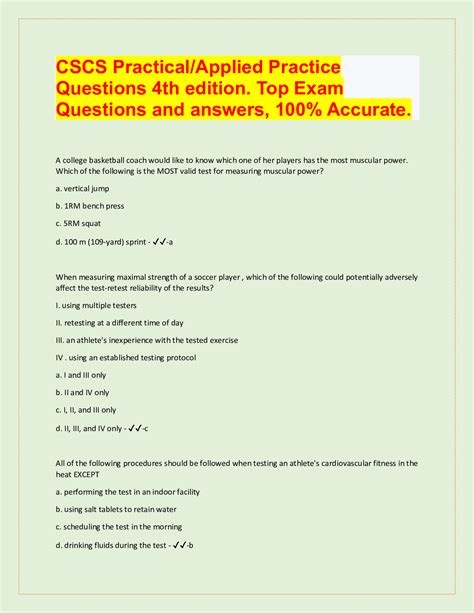 CSCS Practical Applied Practice Questions 4th Edition Top Exam