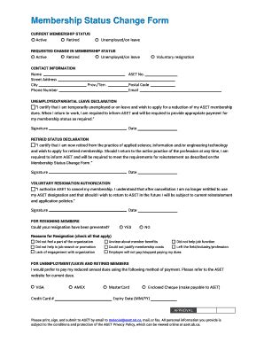 Fillable Online Membership Status Change Form Aset Fax Email Print