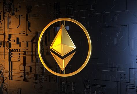 Premium Photo | Gold ethereum coin logo on abstract background