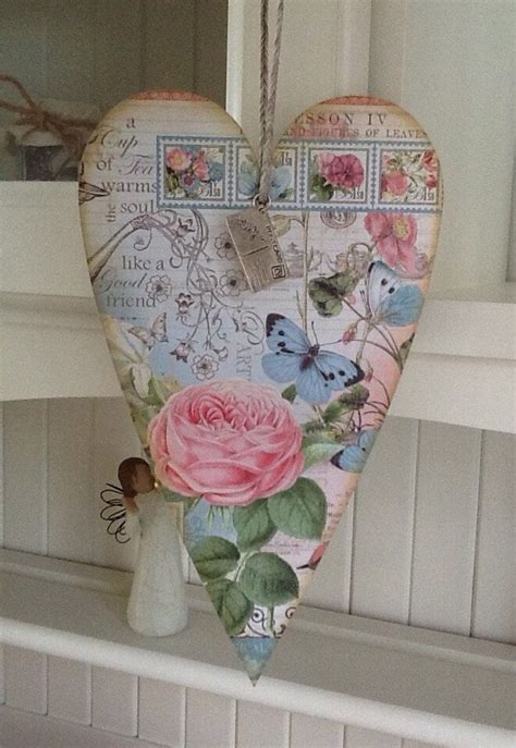 Wooden Hanging Heart Decoupaged In Graphic 45 Papers Silver Etsy Uk