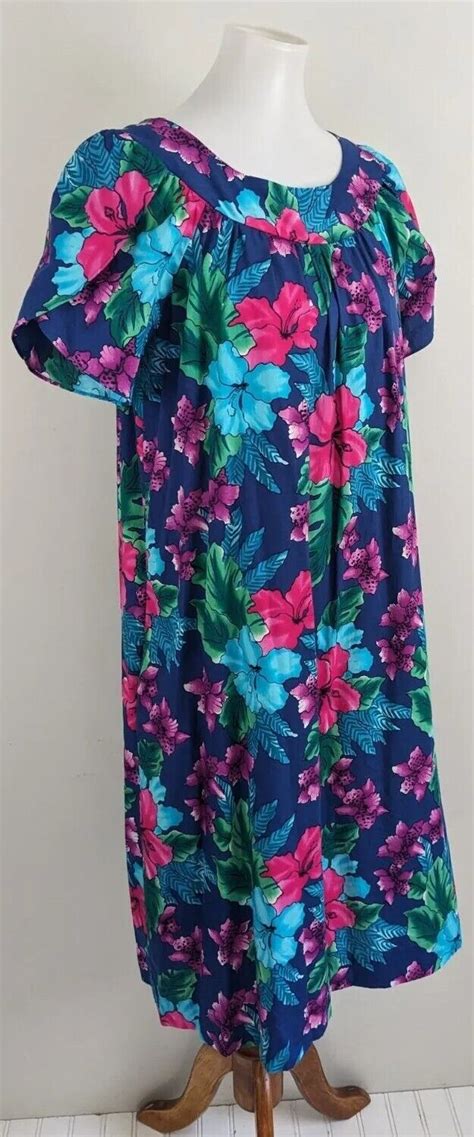 Vintage Hilo Hattie Dress M Muu Muu Floral Kaftan Hawaiian Tropical Print Aloha Ebay