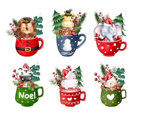 Premium Vector Watercolor Illustration Set Of Christmas Safari