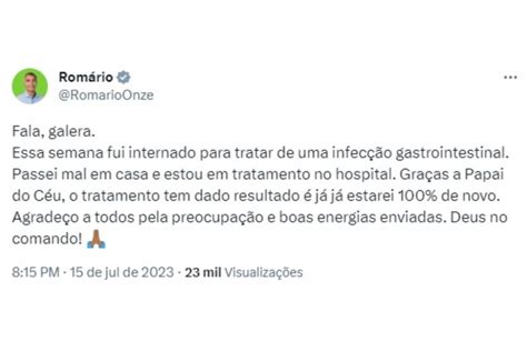 Romário fala pela primeira vez após ser internado OFuxico