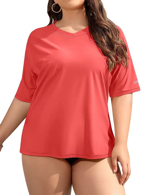 Asoul Womens Plus Size Rash Guard Short Sleeve Swim Shirt Rashguard Swimwear Top