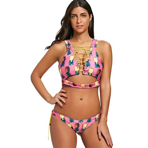 Pineapple Plunge Lace Up Thong Bikini Set Sexy Bikini Women Eye