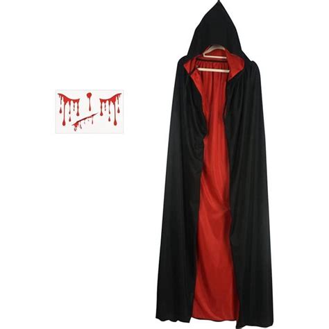 170cm Cape à Capuche Déguisement Rouge Noir Cape Noir Rouge Halloween