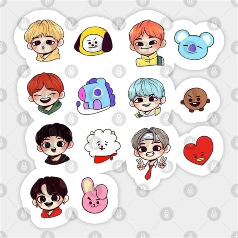 BTS Kpop Bangtan Boys Cute Caricature - Bts - Sticker | TeePublic