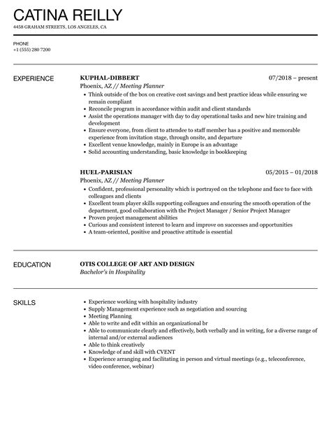 Meeting Planner Resume Samples | Velvet Jobs