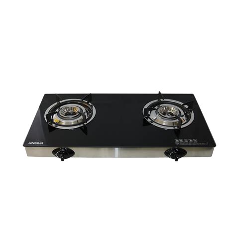 Buy Nobel Gas Stove Glass Black Brass Glass Top Auto Ignition Double Burner Online In Uae