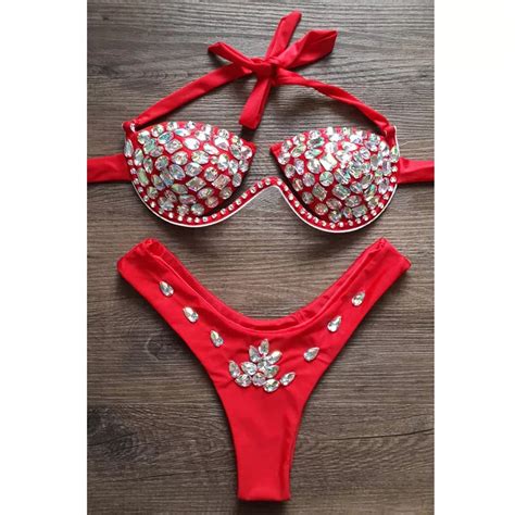 Beautiful Style Bikini Set Rhinestone Diamond Silver Bikinis Etsy