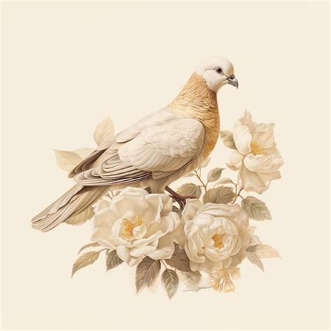 Premium AI Image Vintage Dove Bird With Flowers Illustration