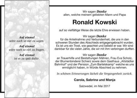 Traueranzeigen Von Ronald Kowski Abschied Nehmen De