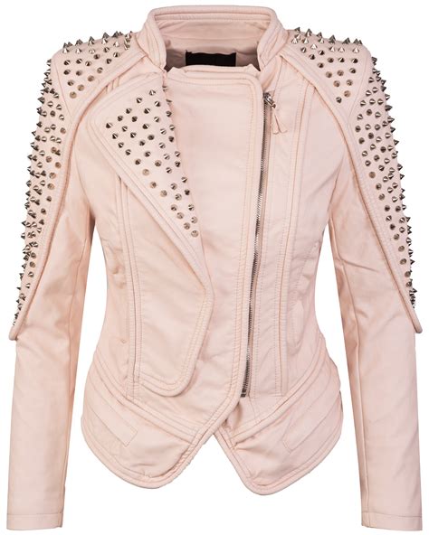 Damen Bikerjacke Kunstleder Jacke Nieten Jacke Motorradjacke S L D