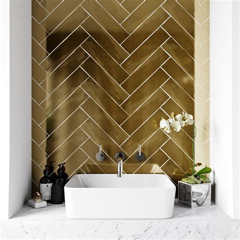 British Ceramic Tile Metallic Gold Wall Tile 75mm X 300mm Tiles