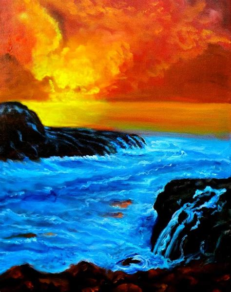 Tropical Sunset And Waterfalls Painting By Jenny Jonah Saatchi Art