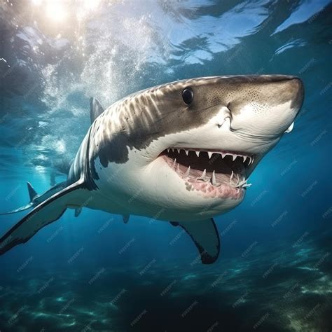 Premium AI Image | Angry shark in blue ocean