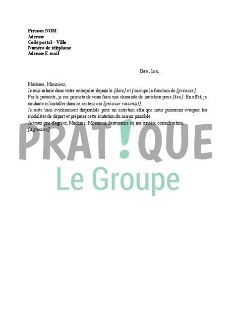 Lettre De Demande De Mutation Son Employeur Pratique Fr