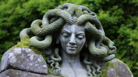 A Statue Of A Woman With Snakes Around Her Head Premium AI Generated