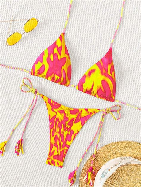 Shein Swim Conjunto De Bikini Con Copa Triangular Con Estampado