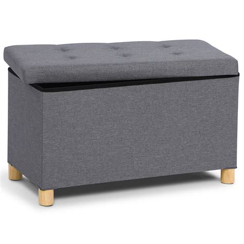 Banc Coffre De Rangement En Tissu Gris 76 Cm ID Market