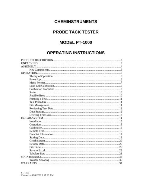 PDF CHEMINSTRUMENTS PROBE TACK TESTER MODEL PT 1000 PRODUCT