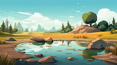 Premium AI Image | Cartoon Wetland Landscape Wallpaper