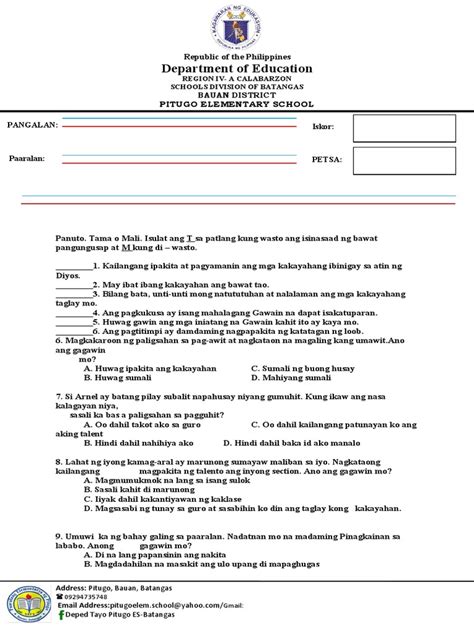 Periodical Test Grade 3 Pdf