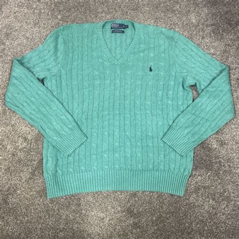 Polo Ralph Lauren 100 Tussah Silk Mint Green Cable Knit Sweater Size Xl V Neck Ebay