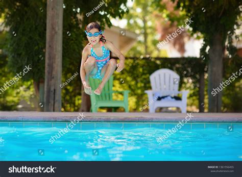 Little Girl Jumping Pool Stock Photo 1361556455 Shutterstock