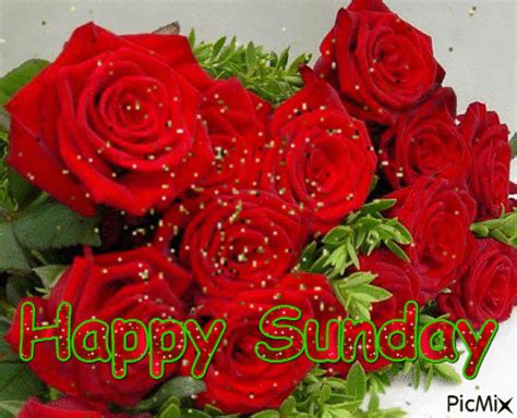 A Bouquet Of Red Roses Sitting On Top Of A White Table With The Words Happy Sunday