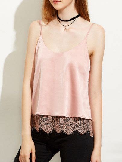 Pink Lace Trim Backless Cami Top Shein Sheinside Backless Cami Top