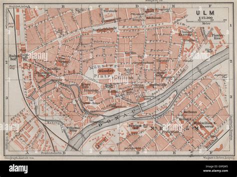 ULM antique town city stadtplan Baden Württemberg karte BAEDEKER