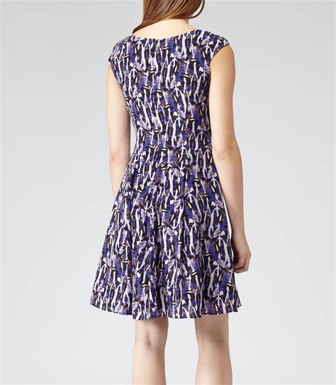 Reiss Allegra Abstract Print Flare Dress In Blue Lyst