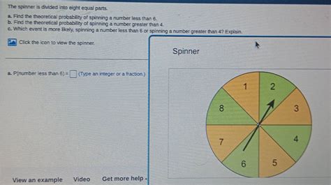 Solved The Spinner Is Divided Into Eight Equal Parts A Find The