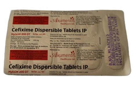 Mytxim 200 DT Cefixime Dispersible Tablets IP 200mg At Rs 116 Strip In