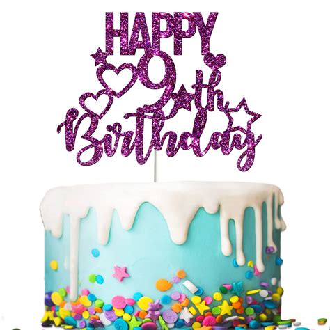 Tenhaisi Glitter Purple Happy 9th Birthday Cake Topper 9 And Fabulous