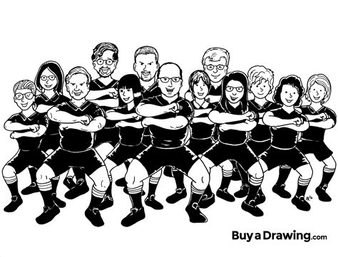 Group of Co-Workers Custom Cartoon Drawing: The Rugby Haka